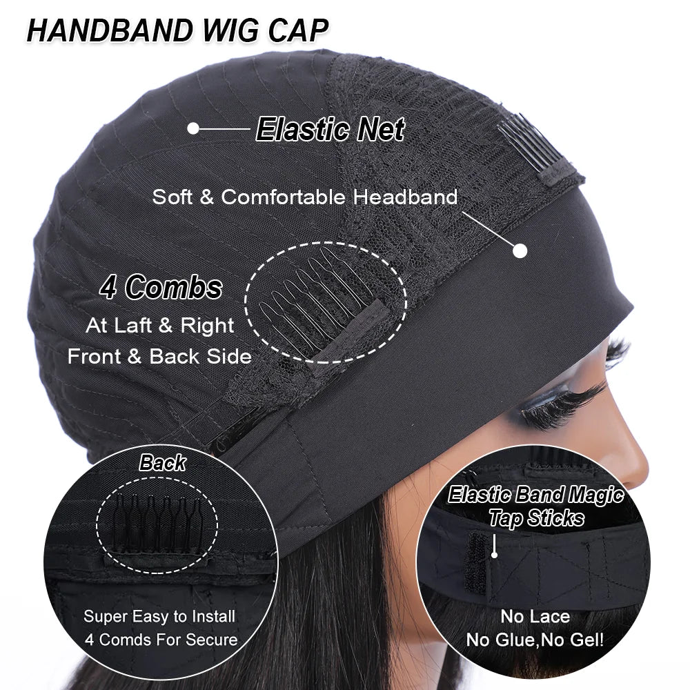 Headband Wigs Human Hair Bob Headband Wigs for Black Women Easy Put On and Go Glueless Wigs Short Straight Wigs Machine Made Wig