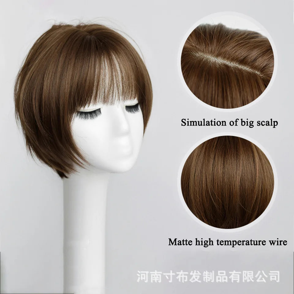 BEAUTYCODE Synthetic Straight Bob Hair Wig for Women Short Wigs with Bangs Heat Resistant Dark Brown Hair Cosplay Wig