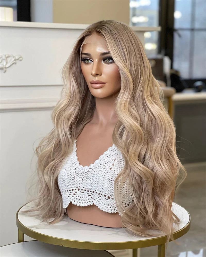 Blonde Glueless Wig for Women Cosplay Daily Use Light Brown Mixed Golden Blonde Synthetic Wig Futura Pre Plucked Heat Resistant