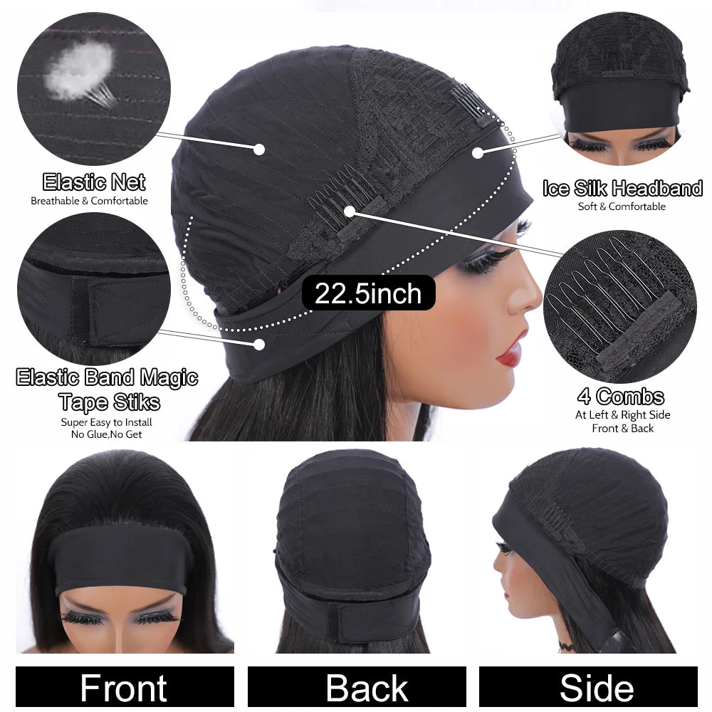 Headband Wig Human Hair Body Wave Wig 180% Density Remy Human Hair Wigs For Black Women Brazilian Ready To Wear Wig