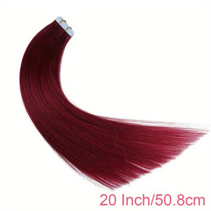 Alimice 99J# Burgundy 20pcs Tape Straight Hair Extensions Human Hair Extensions Invisible Tape In Hair Extensions 50g