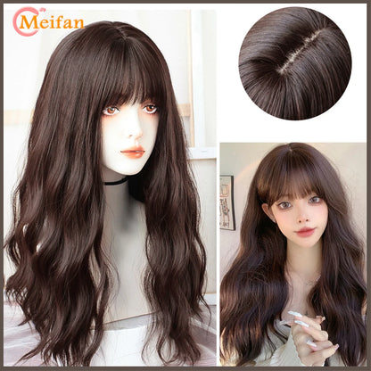 MEIFAN Synthetic Long Straight Lolita Wig with Bangs Wig Girl Cute Ombre Pink Blonde Black Cosplay Party Halloween Harajuku Wig