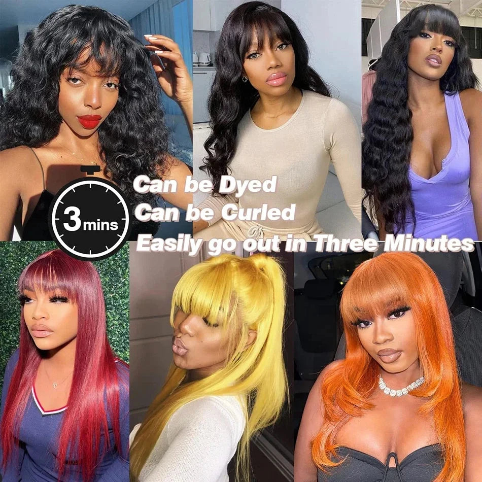 3x1 Middle Part Human Hair Wigs With Bangs  Cheap Straight  Wigs For Black Women 30 32 Inch Brazilian Wigs 100% Human Hair Wig