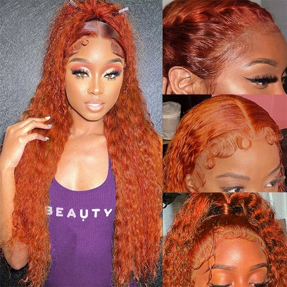 Ginger 250% Density 30 40 Inch Curly Brazilian Hd 13x6 Deep Wave Lace Frontal 13x4 Wig Colored Orange Lace Front Human Hair Wigs