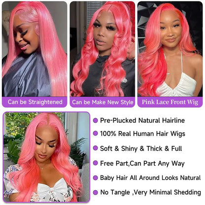 Pink Lace Front Wigs Human Hair Body Wave 13x6 HD Lace Frontal Wig Brazilian Colored Human Hair Wigs 100% 13x4 Loose Wave Wigs