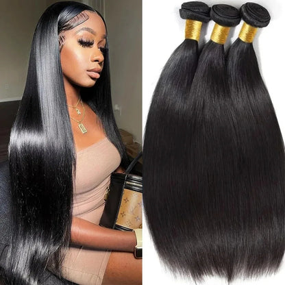 YKB 30 34 Inch Bone Straight Human Hair Bundles 100% Black Indian Hair 3 4 Bundle Deals Raw Remy Double Weft Extensions Weave