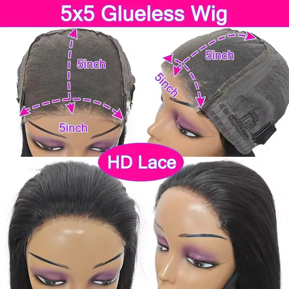 5x5 Glueless Wig Human Hair Ready To Wear Preplucked Pre Cut Glueless Straight Lace  Wig For Women Hair Wig 100% Human Hair