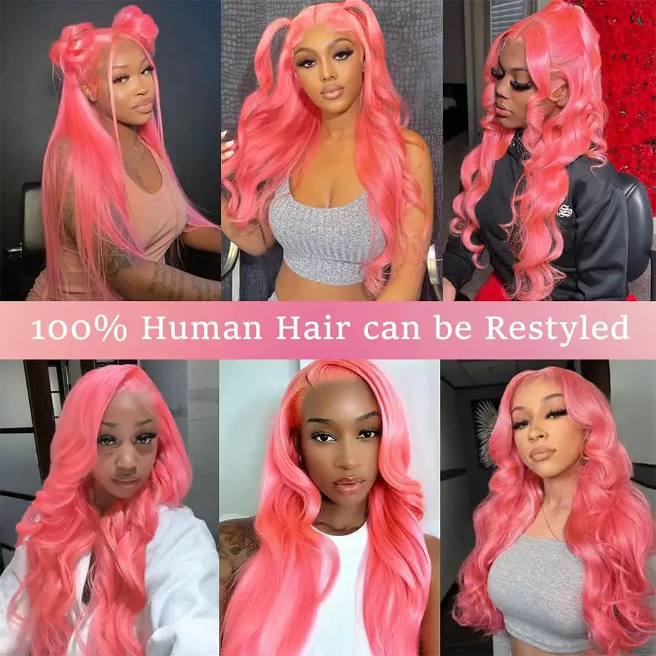 Pink Lace Front Wigs Human Hair Body Wave 13x6 HD Lace Frontal Wig Brazilian Colored Human Hair Wigs 100% 13x4 Loose Wave Wigs