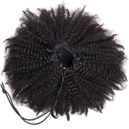 Alibele Mogolian Afro Kinky Curly Drawstring Ponytail Human Hair Extensions 4B 4C Remy 10-28inch Long Clip In Ponytail Extension