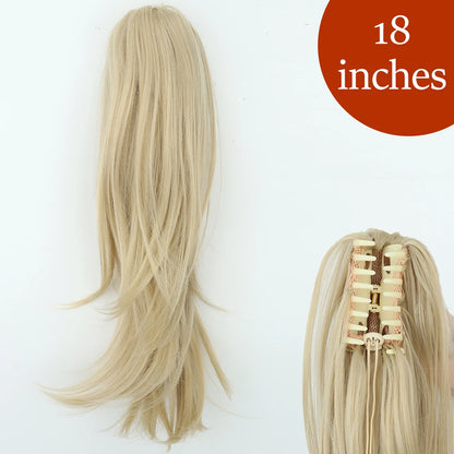 Synthetic Long Straight Claw Clip On Ponytail Hair Extensions 24Inch Heat Resistant Pony Tail Hair piece For Women Daily Party