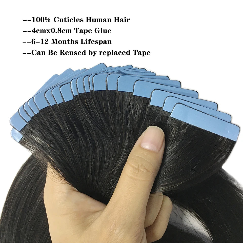 Tape In Straight Human Hair Extensions Brazilian Hair Adhesive Extensions Skin Weft Black Brown 100% Real Human Hair for Women