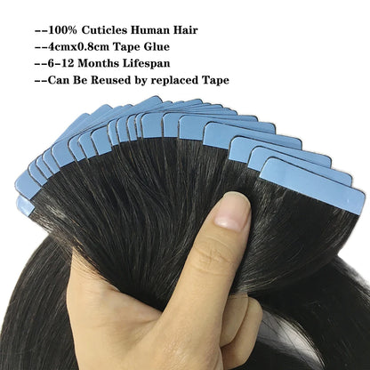 Tape In Straight Human Hair Extensions Brazilian Hair Adhesive Extensions Skin Weft Black Brown 100% Real Human Hair for Women