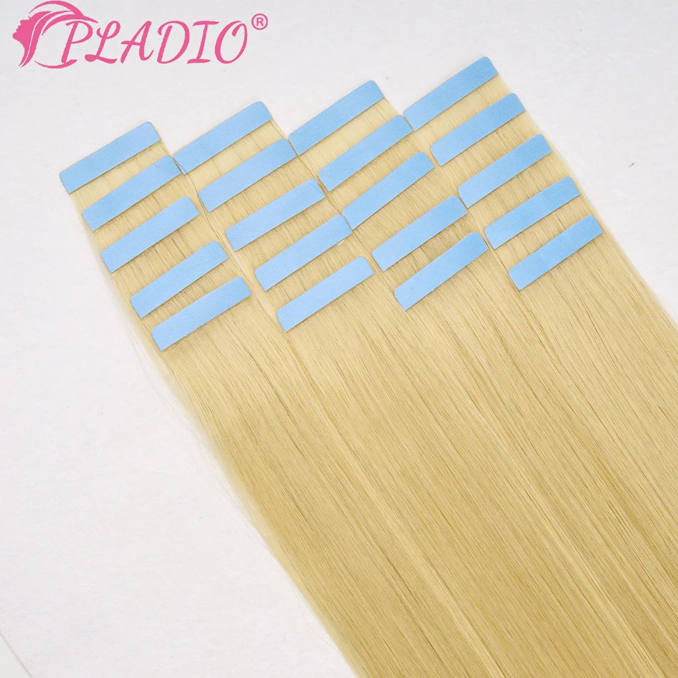 PLADIO Tape in Hair Extensions Human Hair Highlight Seamless Double Side Skin Weft PU Invisible Tape Ins Remy Virgin Hair 14-22"