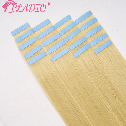 PLADIO Tape in Hair Extensions Human Hair Highlight Seamless Double Side Skin Weft PU Invisible Tape Ins Remy Virgin Hair 14-22"