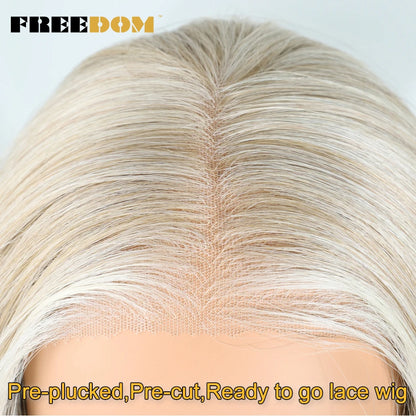 FREEDOM Synthetic Lace Front Wigs For Woman Long Layered Straight Wigs Ombre 6x4 Pre Plucked Pre Cut Wear and Go Glueless Wig