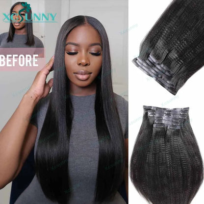 Yaki Straight Seamless Clip In Human Hair Extensions PU Clip Ins Yaki Human Hair Wholesale Burmese Clipin Hair Extensions