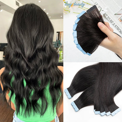Mini Tape in Human Hair Extensions Double Side Invisible Seamless Tape in Hair 10pcs/set Natural Straight Black Brown Blonde