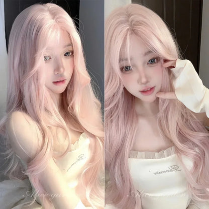 Pink Wig for Women Long Wavy Cosplay Wigs Natural Soft Sweet Synthetic Wig for Daily Use School Life Lolita Wig Pink