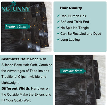 Yaki Straight Seamless Clip In Human Hair Extensions PU Clip Ins Yaki Human Hair Wholesale Burmese Clipin Hair Extensions