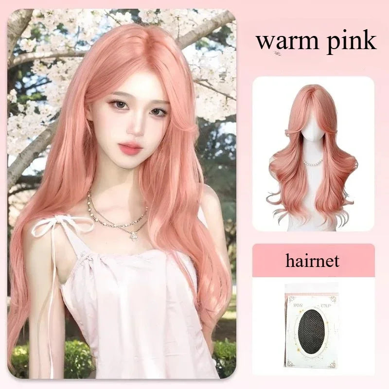 Pink Wig for Women Long Wavy Cosplay Wigs Natural Soft Sweet Synthetic Wig for Daily Use School Life Lolita Wig Pink