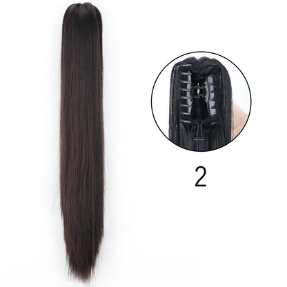 Synthetic Long Straight Claw Clip On Ponytail Hair Extensions 24Inch Heat Resistant Pony Tail Hair piece For Women Daily Party