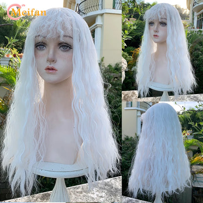 MEIFAN Synthetic Long Straight Lolita Wig with Bangs Wig Girl Cute Ombre Pink Blonde Black Cosplay Party Halloween Harajuku Wig