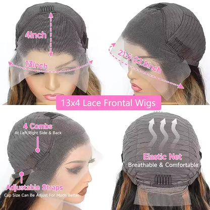 1B/27 Body Wave 13x4 Lace Frontal Highlight Wig Human Hair Brazilian 200 Density Ombre Blonde Colored Human Hair Wigs