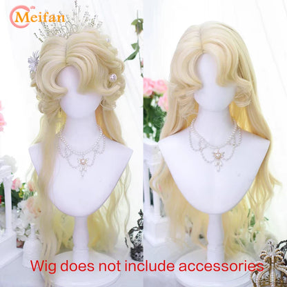 MEIFAN Synthetic Long Straight Lolita Wig with Bangs Wig Girl Cute Ombre Pink Blonde Black Cosplay Party Halloween Harajuku Wig