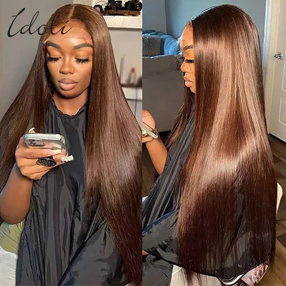 13x6 Chocolate Brown Body Wave Lace Front Wig Transparent Lace Frontal Wig Human Hair Preplucked Colored Human Hair Wigs 180%