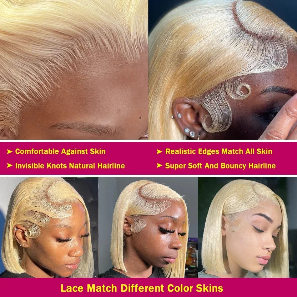 Short Straight Bob Wig Human Hair Wigs Blonde 613 Colored Lace Front Human Hair Wigs 13x4 Lace Frontal Human Hair Wig For Women