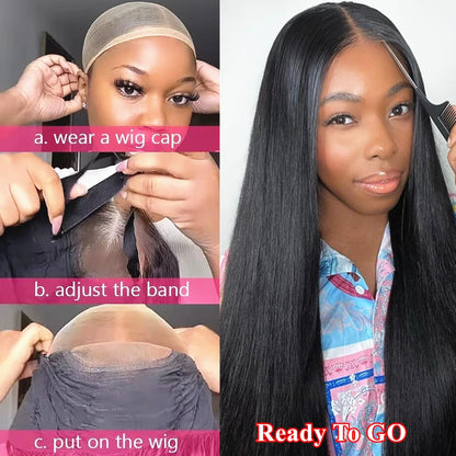Glueless Wear and Go Bone Straight Lace Front Wigs 4x4 5x5 Pre-Cut Lace Wig Human Hair Ready To Wear Lace Closure Wig For Women