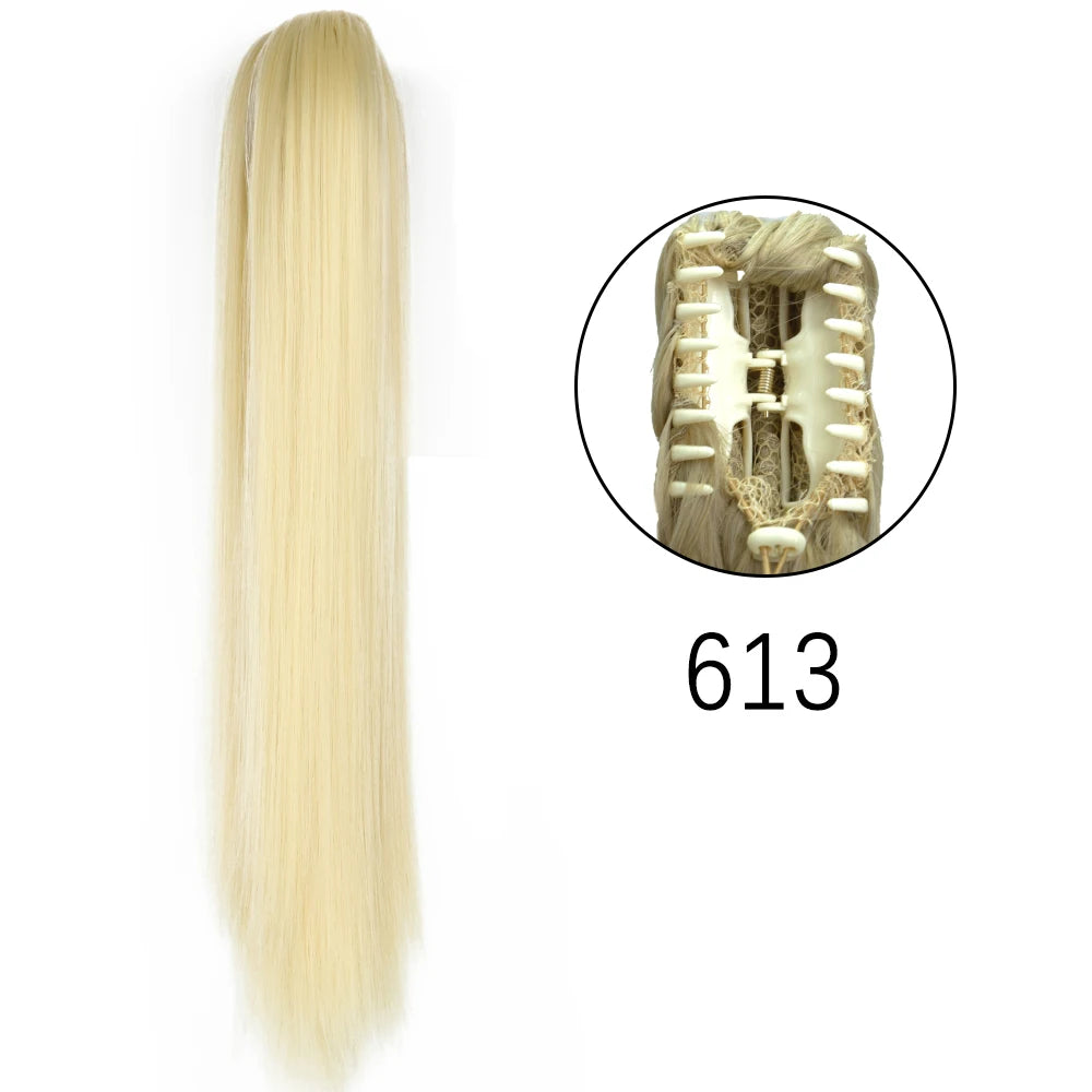 Synthetic Long Straight Claw Clip On Ponytail Hair Extensions 24Inch Heat Resistant Pony Tail Hair piece For Women Daily Party