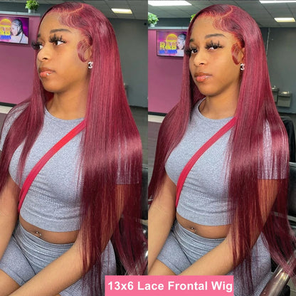 Burgundy Straight 13x6 HD Lace Frontal Wigs Human Hair 30 40 42 Inch 99j Red Colored 13x4 Transparent Lace Front Human Hair Wigs