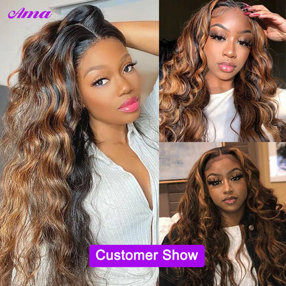 FB 30 Brown Highlight Bundles With Closure Ombred Body Wave Bundles With Closure 1b 4/30 Colored Human Hair Bundles With Closure