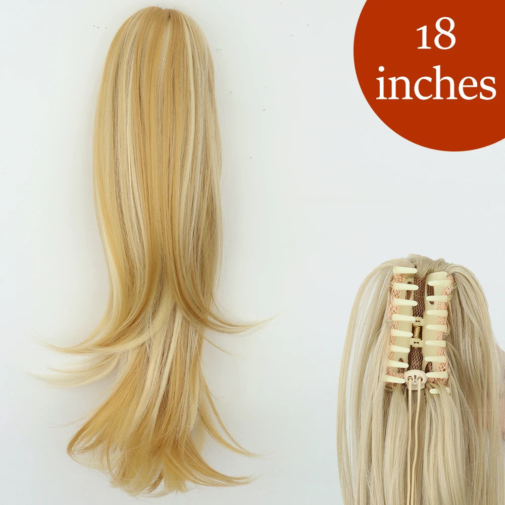 Synthetic Long Straight Claw Clip On Ponytail Hair Extensions 24Inch Heat Resistant Pony Tail Hair piece For Women Daily Party