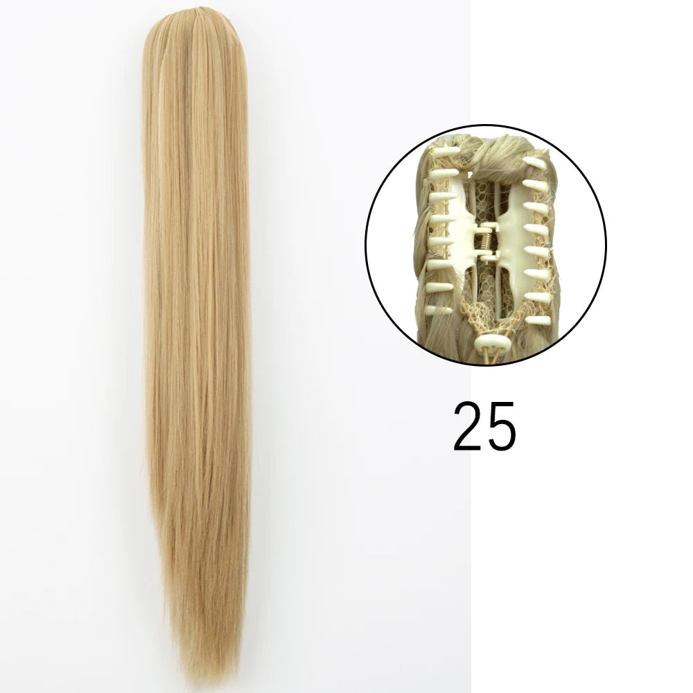 Synthetic Long Straight Claw Clip On Ponytail Hair Extensions 24Inch Heat Resistant Pony Tail Hair piece For Women Daily Party