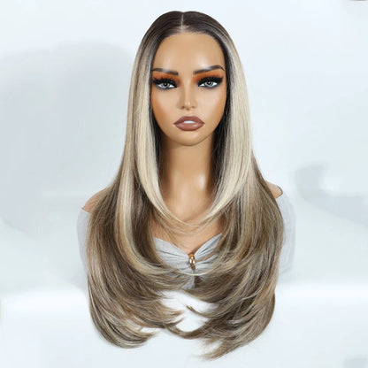 FREEDOM Synthetic Lace Front Wigs For Woman Long Layered Straight Wigs Ombre 6x4 Pre Plucked Pre Cut Wear and Go Glueless Wig