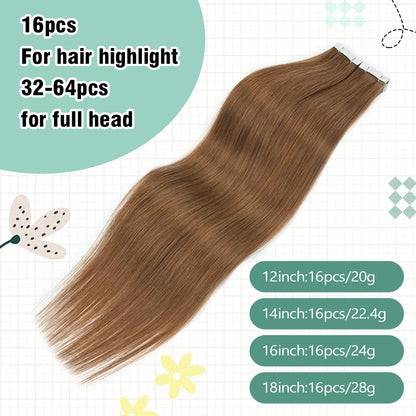 Neitsi Mini Tape In Human Hair Adhesive Extensions Black Brown Blonde Straight Skin Weft 100% Natural Real Mega Hair 16pcs/pack