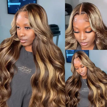 Highlight Bundles With Closure Brazilian Human Hair Ombre Body Wave Bundle With Frontal P4/27 Brown Color Remy Hair Weave Bundle