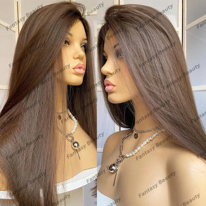 Top Quality Soft Silky Straight Golden Honey Brown Synthetic Hair Lace Front Wigs Natural Hairline Glueless Long 26Inches Wigs