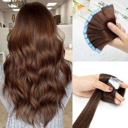 Mini Tape in Human Hair Extensions Double Side Invisible Seamless Tape in Hair 10pcs/set Natural Straight Black Brown Blonde