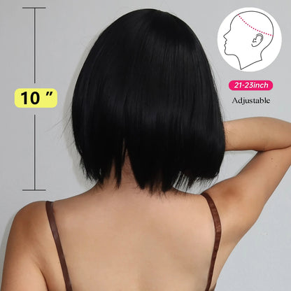 Short Straight Bob Wigs for Women Black Brown Synthetic Natural Hair Wig with Bangs Heat Resistant Cosplay Daily Use Hair