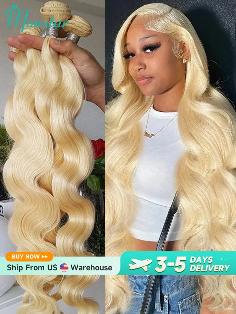 Monstar 1/3/4 613 Blonde Hair Extension Brazilian Hair Weave Bundles Body Wave Remy Human Hair Long 26 28 30 32 34 36 38 40 Inch