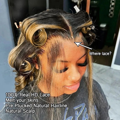 1B/27 Body Wave 13x4 Lace Frontal Highlight Wig Human Hair Brazilian 200 Density Ombre Blonde Colored Human Hair Wigs