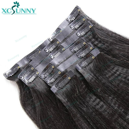 Yaki Straight Seamless Clip In Human Hair Extensions PU Clip Ins Yaki Human Hair Wholesale Burmese Clipin Hair Extensions