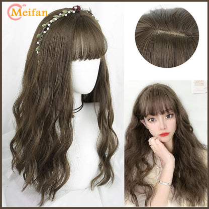 MEIFAN Synthetic Long Straight Lolita Wig with Bangs Wig Girl Cute Ombre Pink Blonde Black Cosplay Party Halloween Harajuku Wig