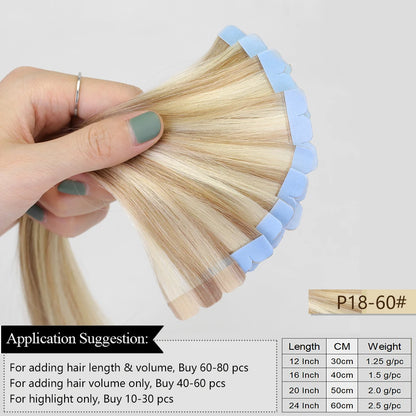 Natural Mini Tape in Human Hair Extensions Double Side Invisible Seamless Straight Black Brown Blonde Tape in Hair 10pcs/set