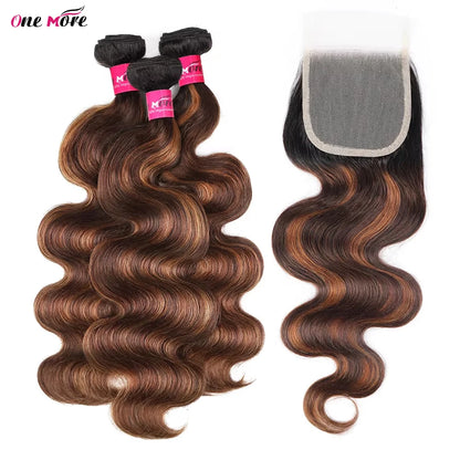 4x4 5x5 Closure With Bundles FB30 Brown Body Wave Bundles With Closure Ombre Colored Highlight Human Hair Bundles With Closure