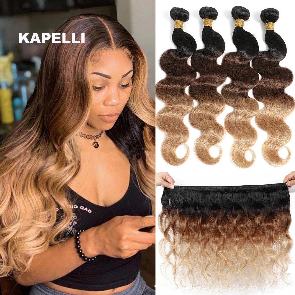 Ombre Blonde Body Wave 3 4 Bundles Colored Brazilian Remy 100% Unprocessed Human Hair Wavy Doule Drawn Bundles Weave Extensions