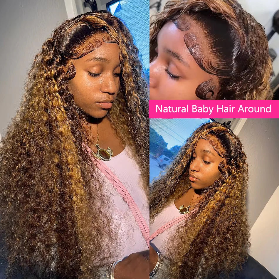 200% Curly Wigs 13x4 Glueless Highlight Wig Human Hair Ready To Wear Ombre Colored Brazilian Water Wave Human Hair Wig For Women